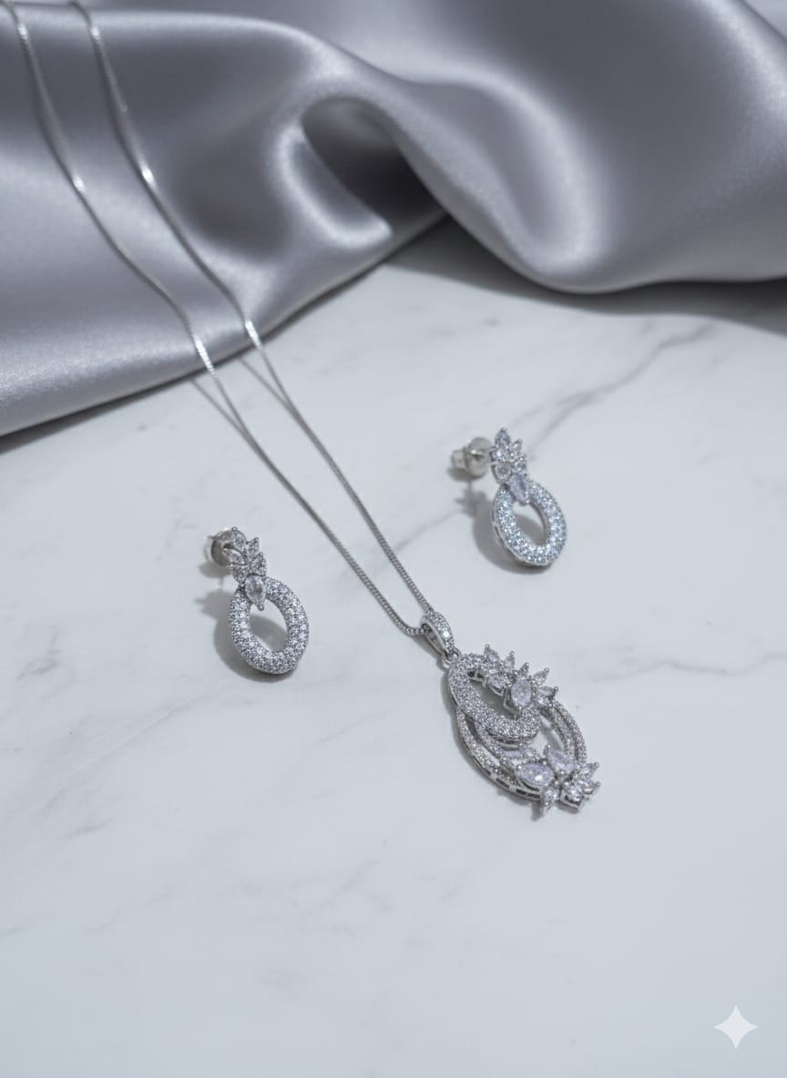 Ethereal Glow - Premium 1 Carat American Diamonds Zircon Necklace Set