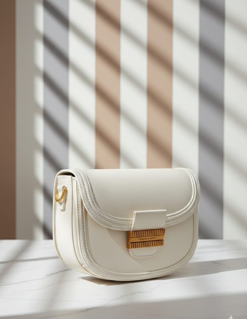 Charles & Keith - Front Flap Elegant Cream Luxury Hand Bag