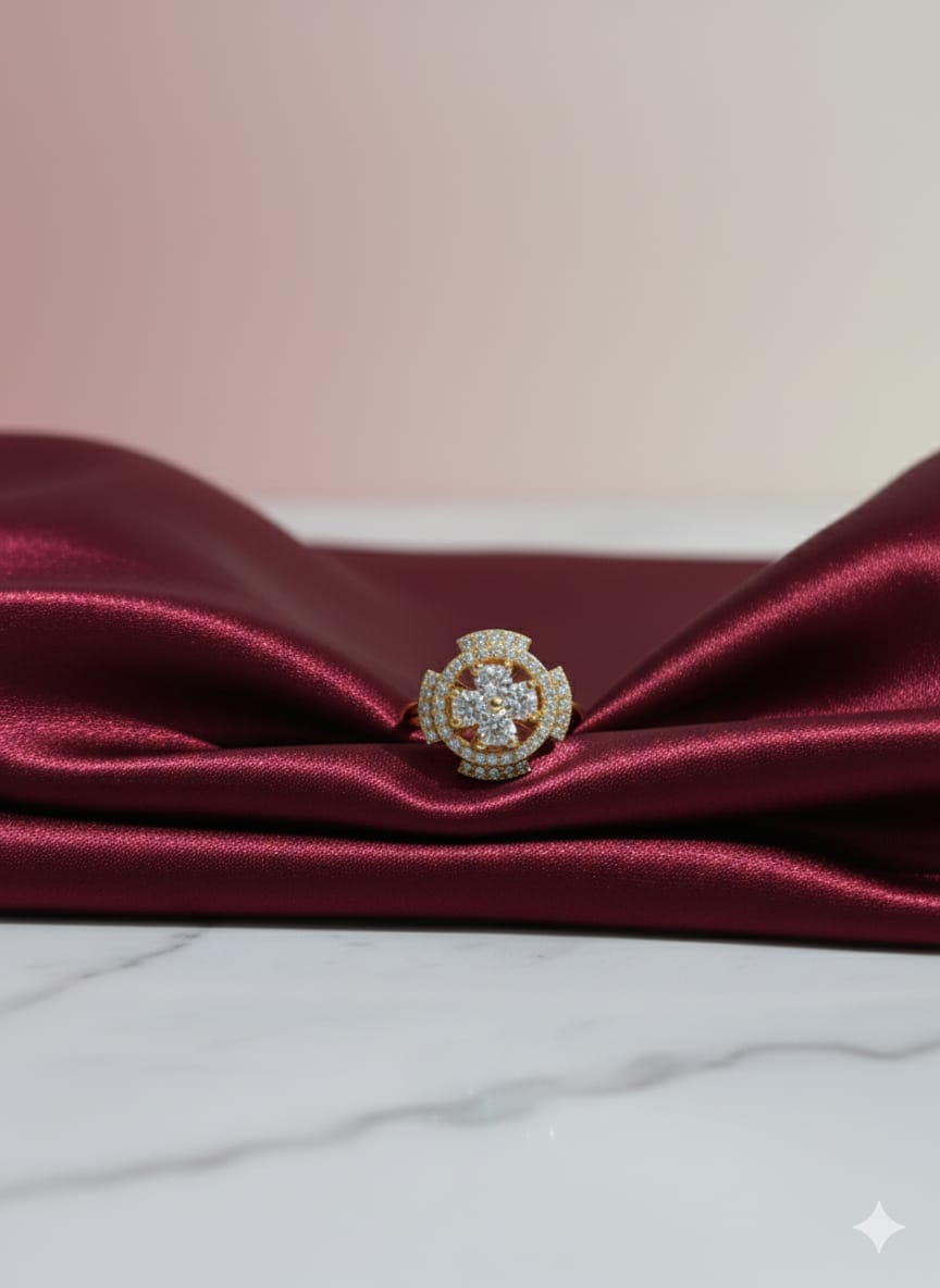 Royal Blossom - Premium American Diamond Zircon Spinning Flower Ring