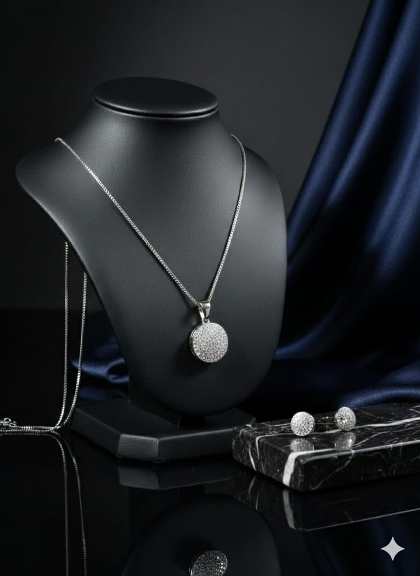 Shimmering Elegance - Premium 1-Carat American Diamond Zircon Necklace Set