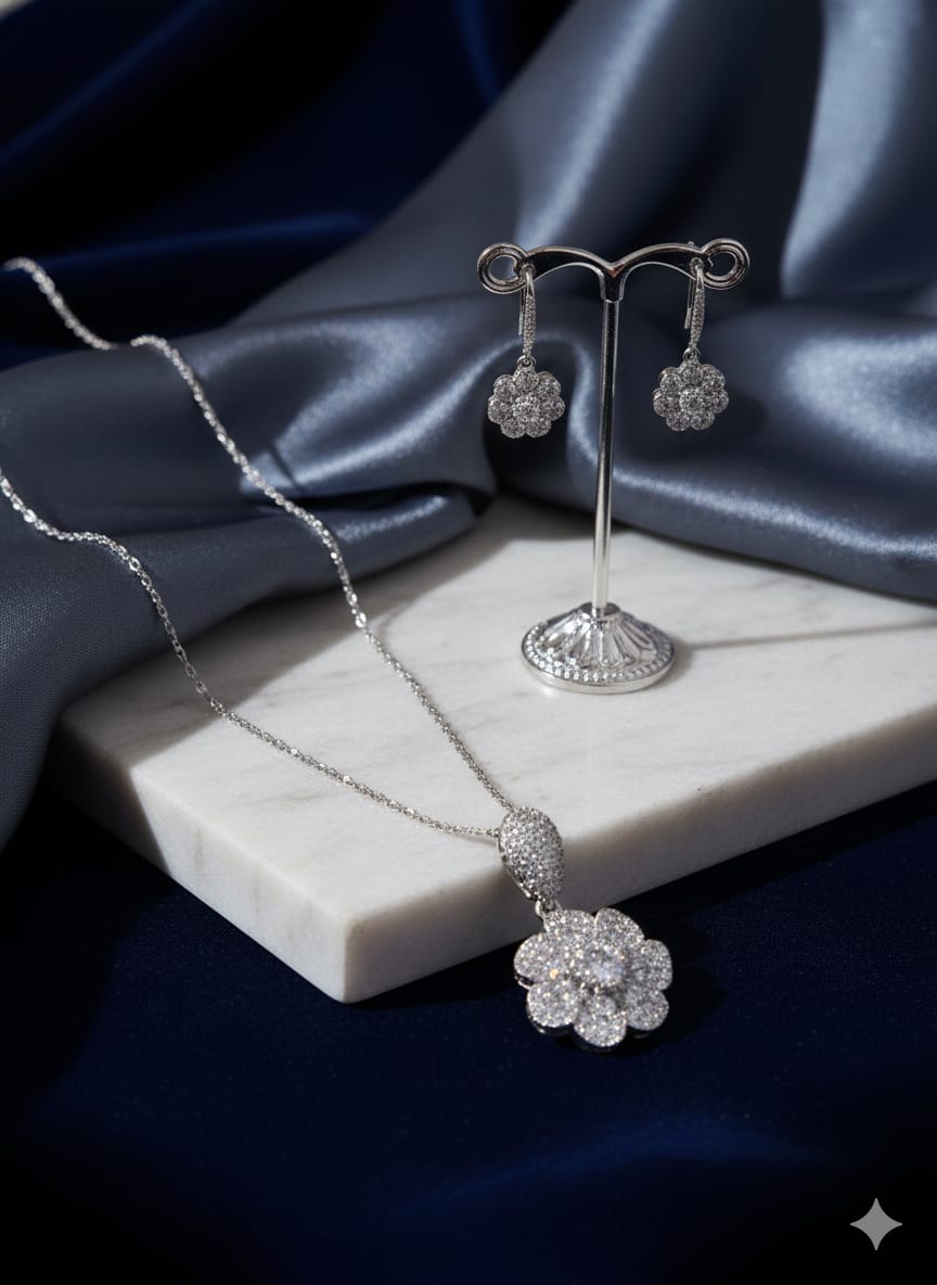 Luxury Spark - Premium American Diamond 1-Carat Zircon Necklace Set