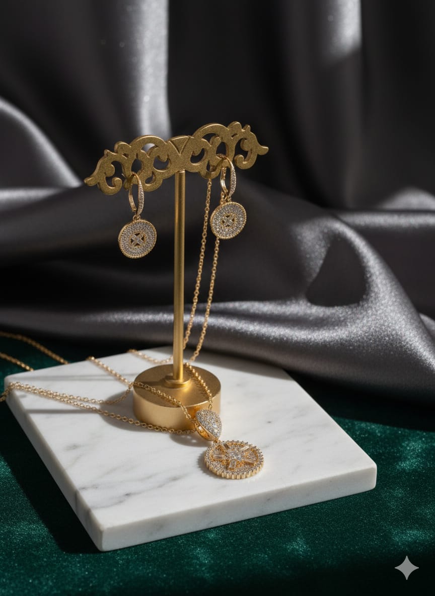 Midnight Spark - Premium 1-Carat Gold Plated American Diamon Zircon Necklace Set