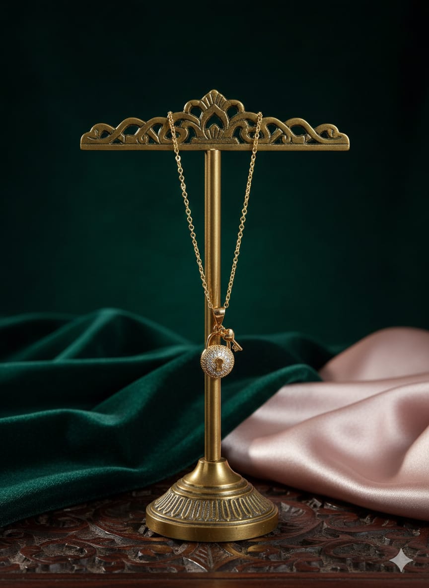 Romantic Lock & Key - Premium American Diamond Gold Plated Pendant