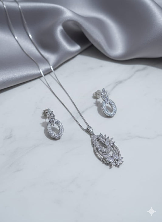 Ethereal Glow - Premium 1 Carat American Diamonds Zircon Necklace Set