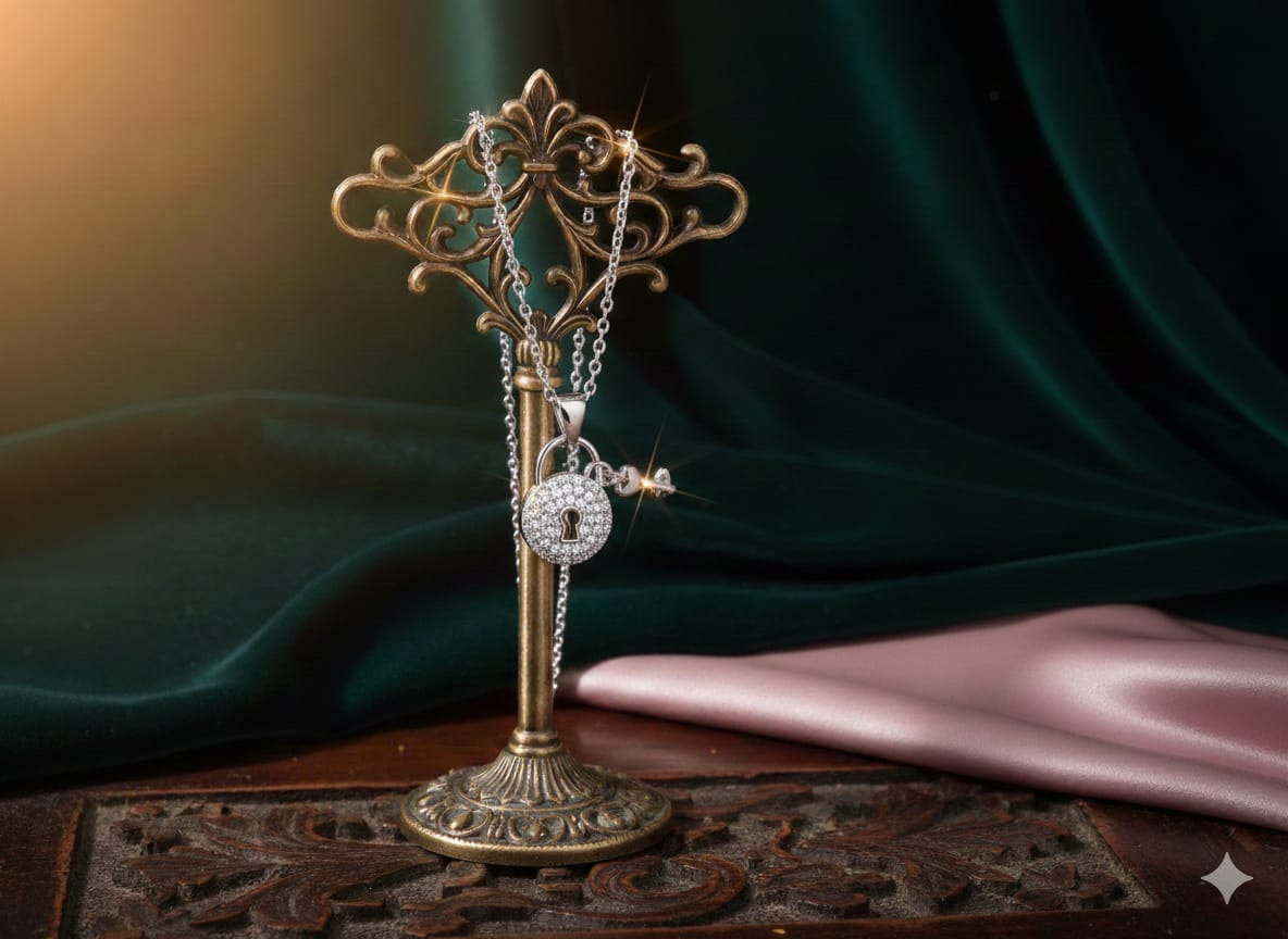 Romantic Lock & Key - Premium American Diamond Gold Plated Pendant