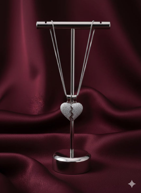 Forever Together - Dual Half Heart Pendant With Sparkling American Diamond Zircon