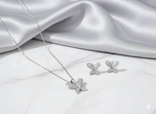 The Mariposa Sparkle - Butterfly Motif American Diamonds Premium Zircon Necklace Set