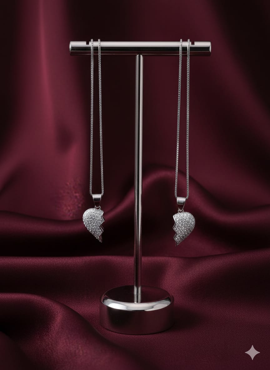 Forever Together - Dual Half Heart Pendant With Sparkling American Diamond Zircon