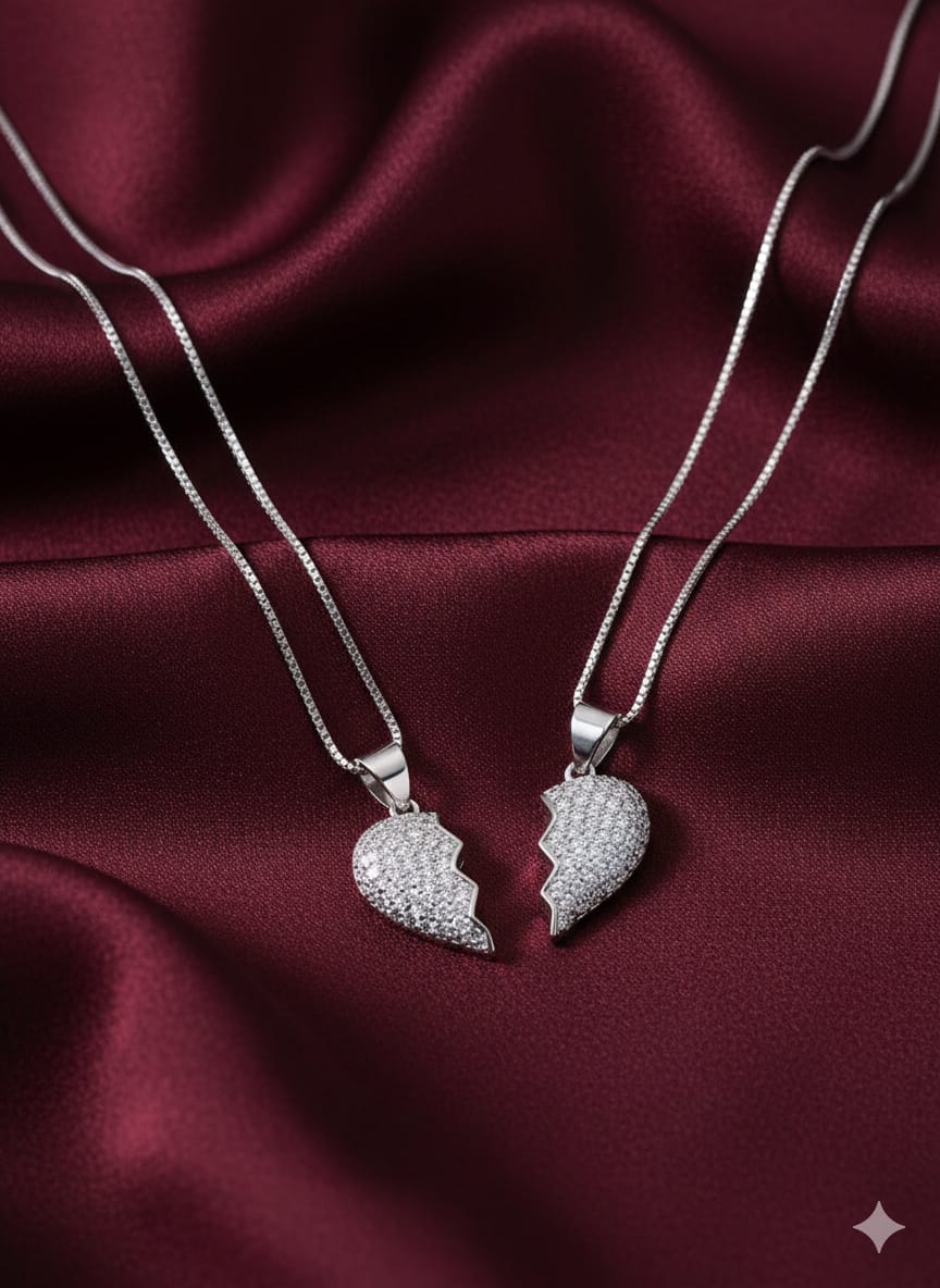 Forever Together - Dual Half Heart Pendant With Sparkling American Diamond Zircon