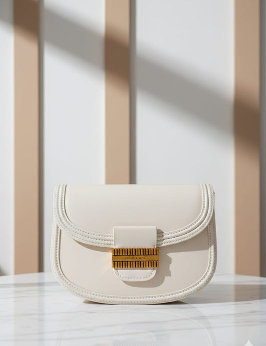 Charles & Keith - Front Flap Elegant Cream Luxury Hand Bag