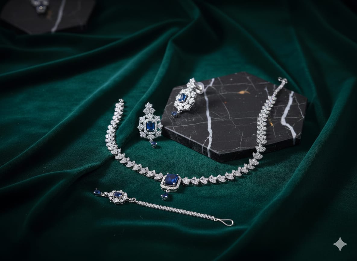 Premium Quality 1-carat (A.D) American Diamond Zircon Jewellery Set