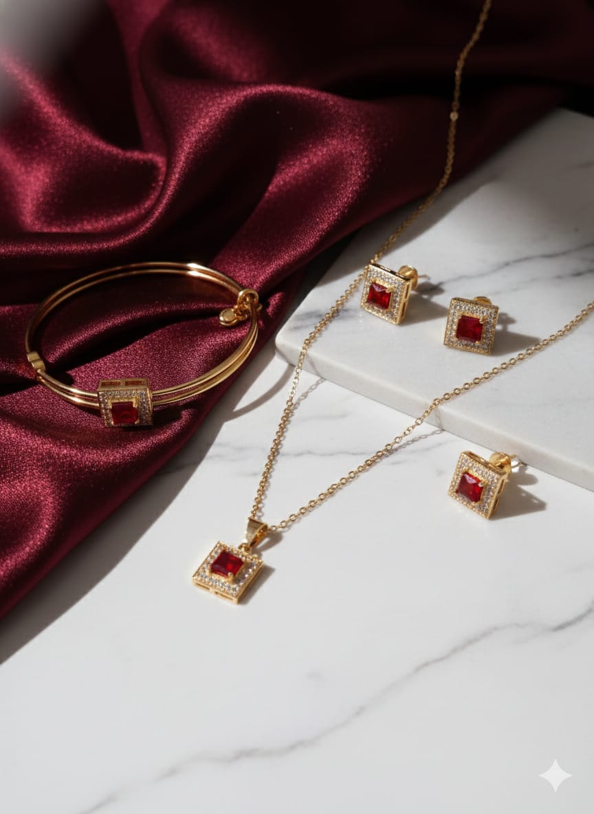 Full Glam Combo Set - Premium American Diamond Gold Plated Zircon Combo Set