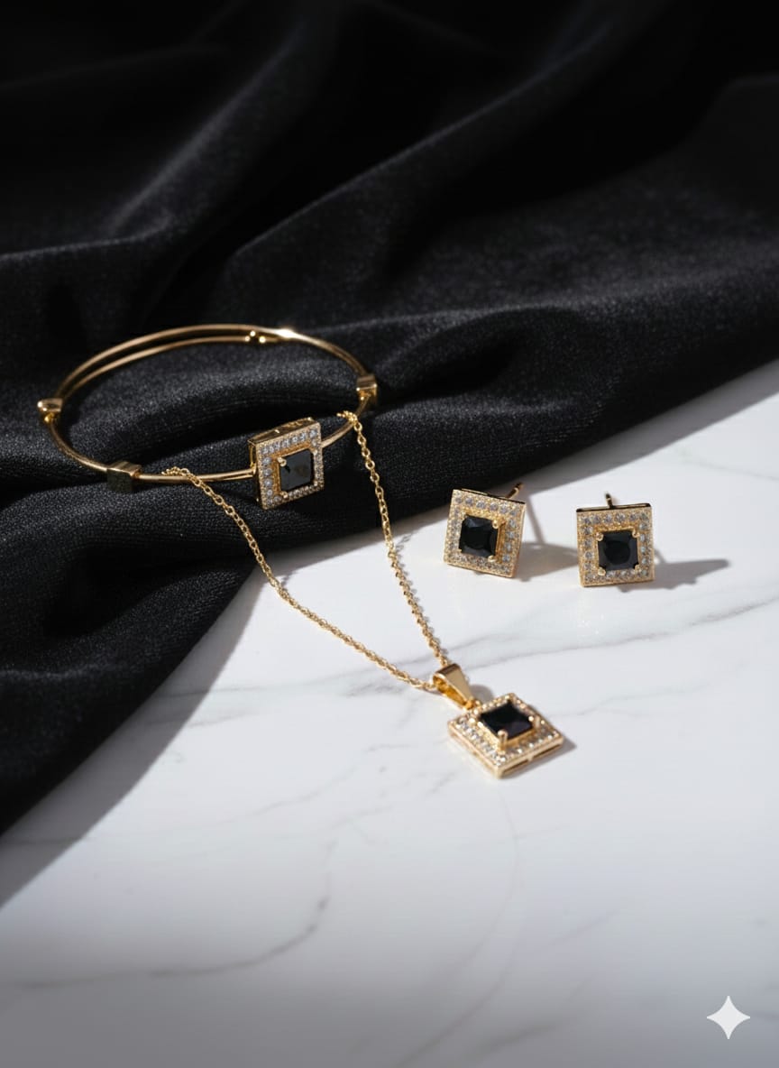 Full Glam Combo Set - Premium American Diamond Gold Plated Zircon Combo Set