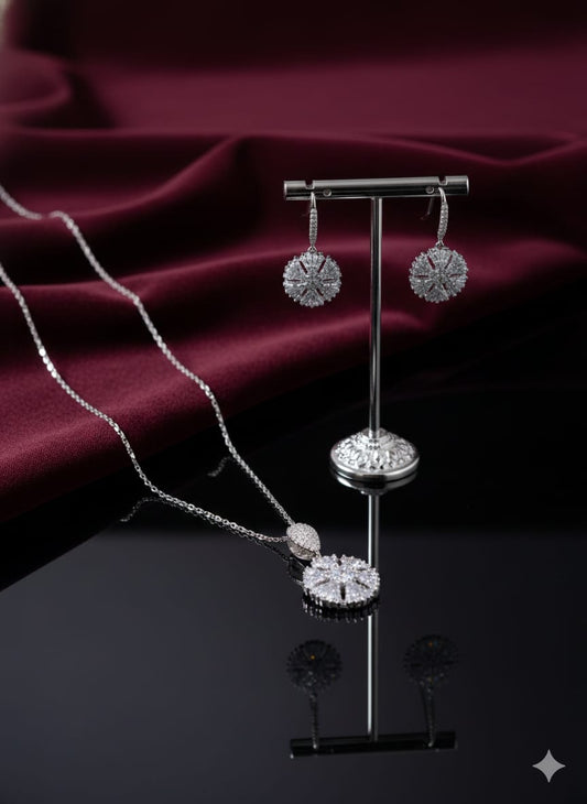 Urban Glam - Sleek 1-Carat Premium Zircon American Diamond Necklace Set