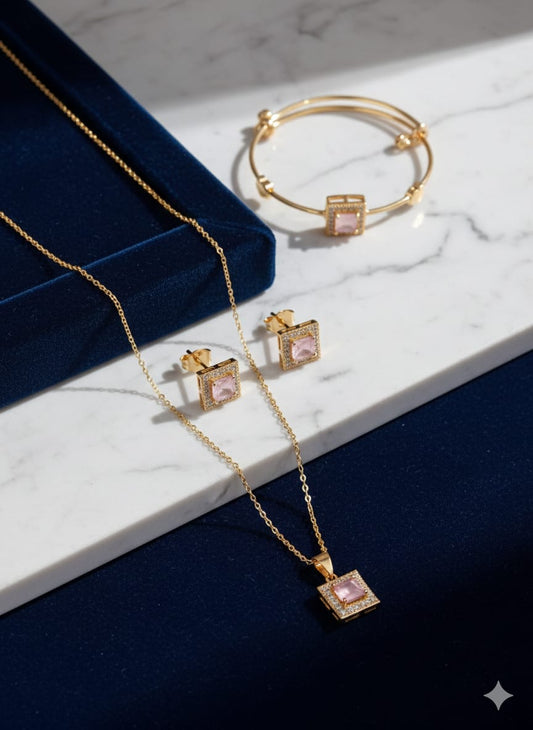 Full Glam Combo Set - Premium American Diamond Gold Plated Zircon Combo Set