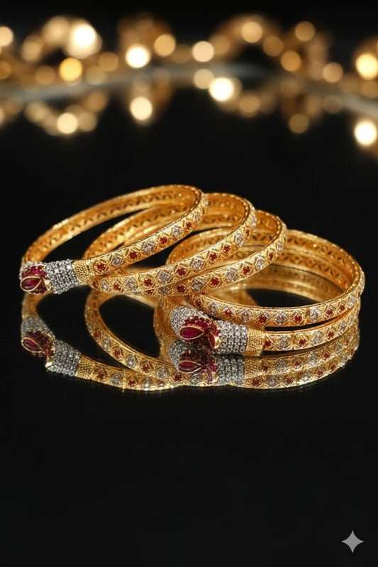 Premium Gold Plated Ruby And Zircon Studded Bangles