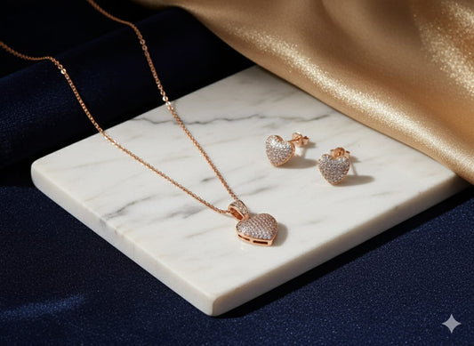 Radiant Heart - Premium American Diamond Zircon Gold Plated Necklace Set