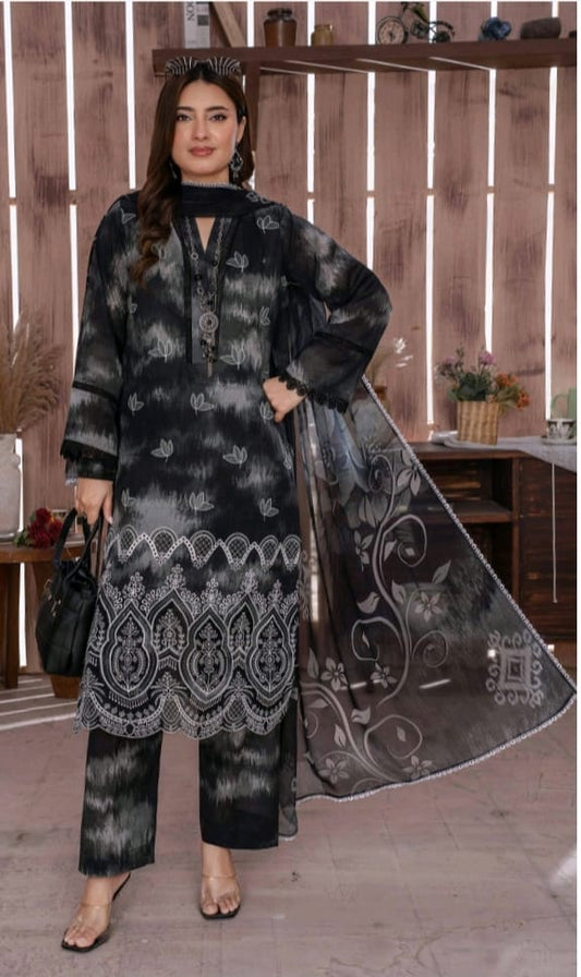 EMBROIDERED LAWN SUIT 3 - PIECE